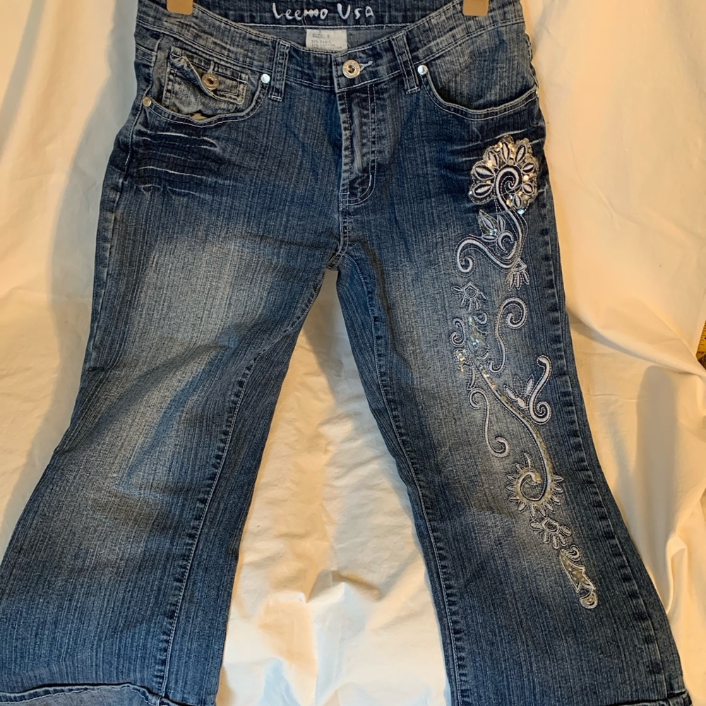 Lee Women's Dark Blue Embroidered Flare Jeans